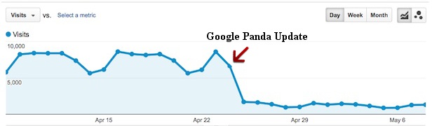 Screenshot van Google Analytics na Google Panda update