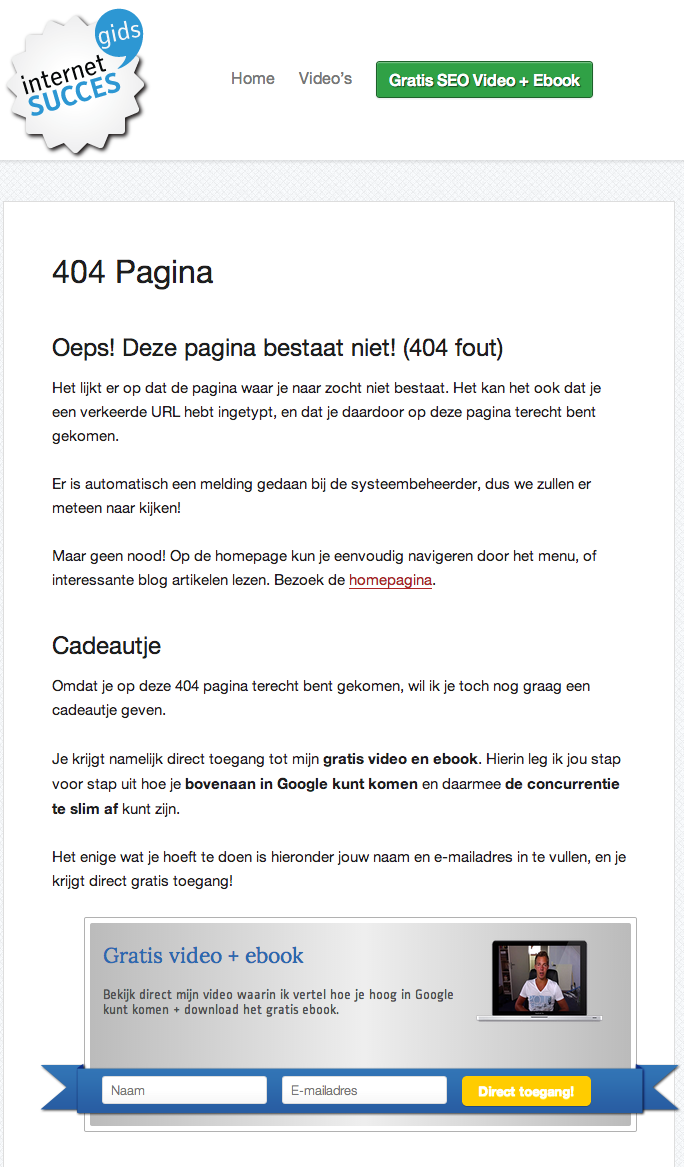De 404 pagina van InternetSuccesGids.nl