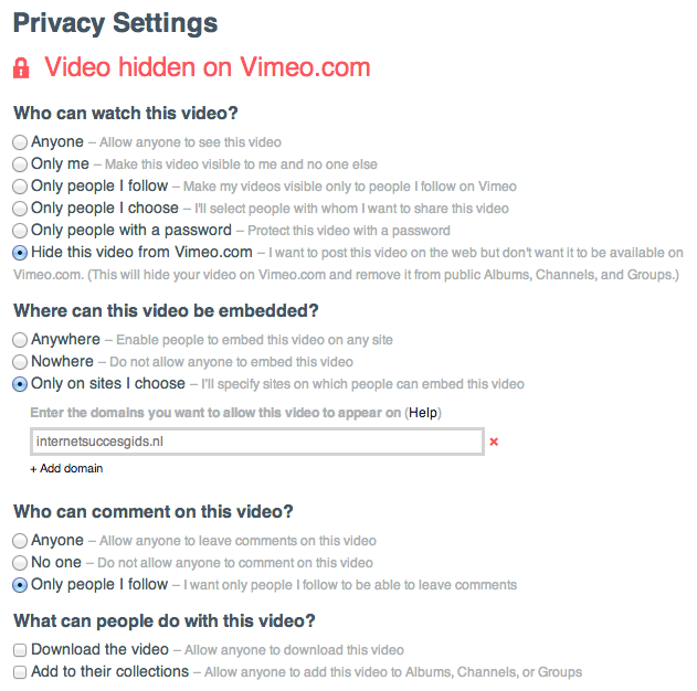 video's afschermen met Vimeo